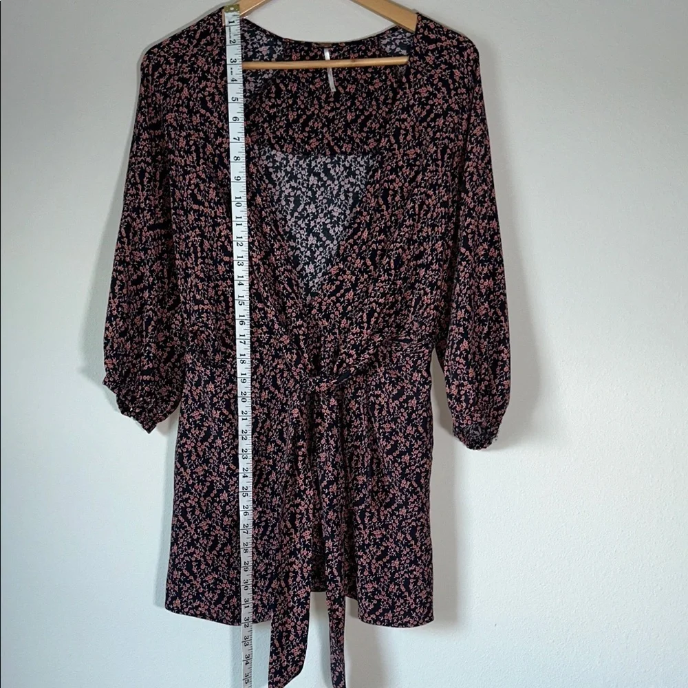 Free People Tunic Mini Dress Or Top Floral Tie Wrap Front Sz S - Picture 14 of 14